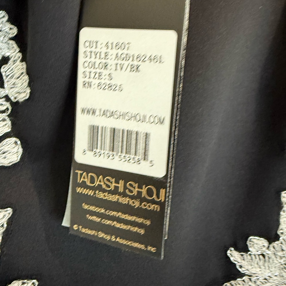 Tadashi Shoji Black Maxi Dress with White Floral Embroidery - Picture 6 of 9